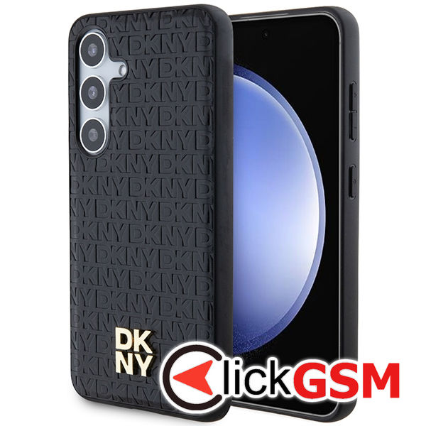 DKNY - Leather Pattern Metal Logo MagSafe (DKHMS24MPSHRPSK) - Samsung Galaxy S24 Plus - Black