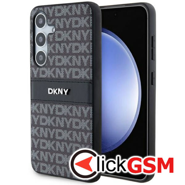 DKNY - Leather Mono Stripe & Metal Logo (DKHCS24SPRTHSLK) - Samsung Galaxy S24 - Black