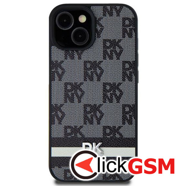 DKNY - Leather Checkered Mono Pattern & Printed Stripes (DKHCS24MPCPTSSK) - Samsung Galaxy S24 Plus - Black