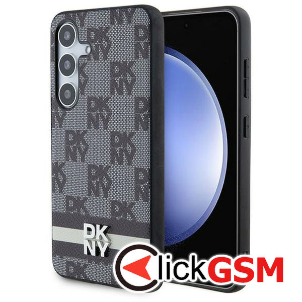 DKNY - Leather Checkered Mono Pattern & Printed Stripes (DKHCS24SPCPTSSK) - Samsung Galaxy S24 - Black