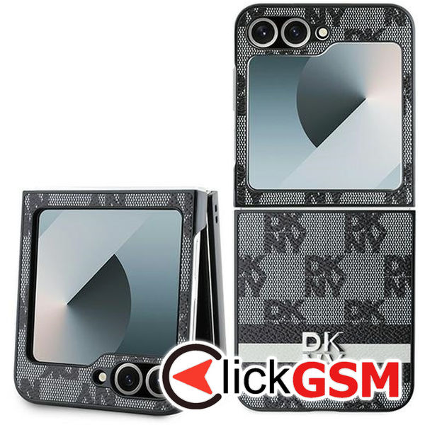 DKNY - Leather Chequered Pattern Printed Stripes (DKHCZF6PCPTSSK) - Samsung Galaxy Z Flip6 - Black