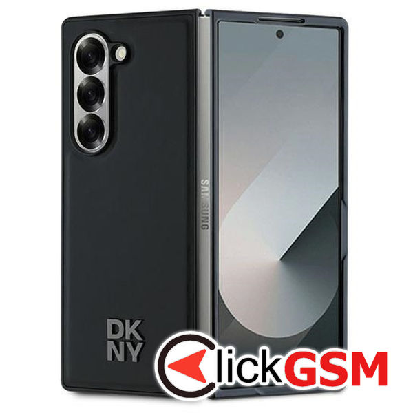 DKNY - Leather Plain Metal Stack Logo MagSafe (DKHMZFD6PSMCSLK) - Samsung Galaxy Z Fold6 - Black