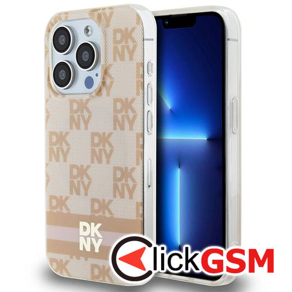 DKNY - IML Checkered Mono Pattern & Printed Stripes MagSafe (DKHMP15XHCPTSP) - iPhone 15 Pro Max - Pink