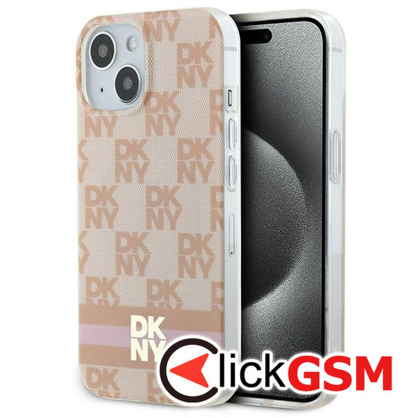 DKNY - IML Checkered Mono Pattern & Printed Stripes MagSafe (DKHMP15SHCPTSP) - iPhone 15 - Pink