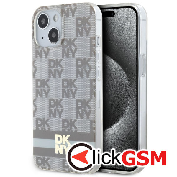 DKNY - IML Checkered Mono Pattern & Printed Stripes MagSafe (DKHMP15MHCPTSE) - iPhone 15 Plus - Beige