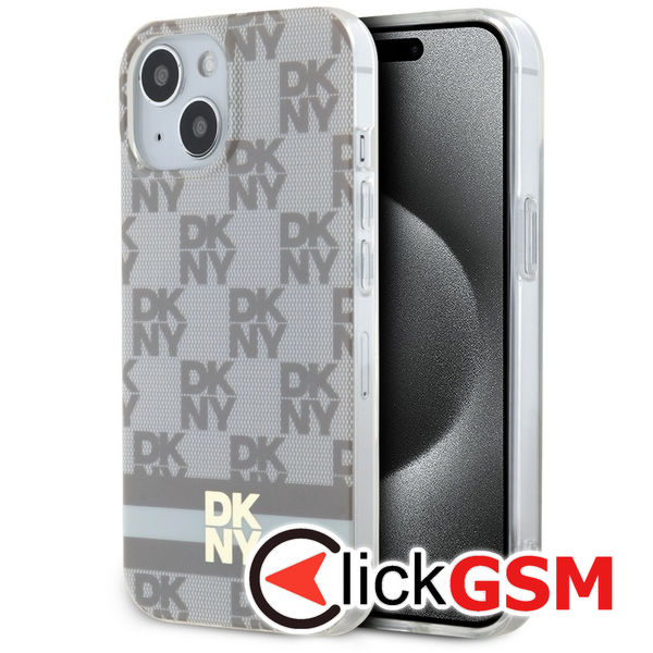 DKNY - IML Checkered Mono Pattern & Printed Stripes MagSafe (DKHMP15SHCPTSE) - iPhone 15 - Beige
