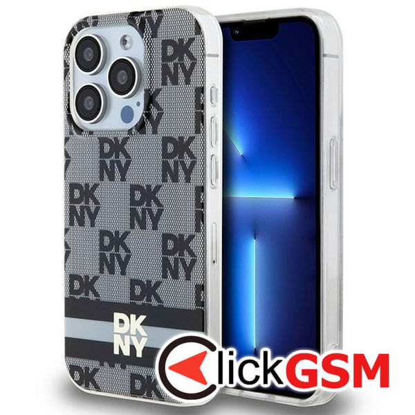 DKNY - IML Checkered Mono Pattern & Printed Stripes MagSafe (DKHMP15LHCPTSK) - iPhone 15 Pro - Black