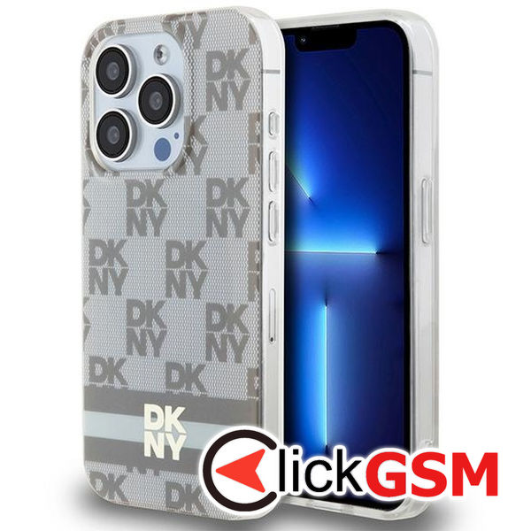 DKNY - IML Checkered Mono Pattern & Printed Stripes MagSafe (DKHMP15LHCPTSE) - iPhone 15 Pro - Beige