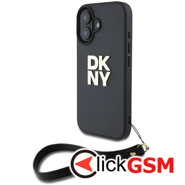 DKNY - Hardcase Wrist Strap Stock Logo (DKHCP16SPBSWSK) - iPhone 16 - Black