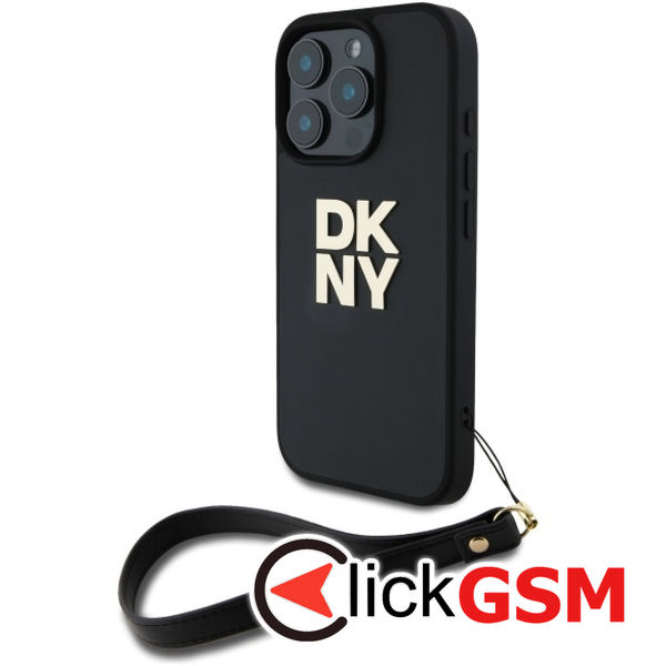 DKNY - Hardcase Wrist Strap Stock Logo (DKHCP16LPBSWSK) - iPhone 16 Pro - Black