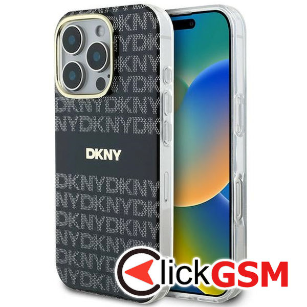 DKNY - Hardcase Repeat Texture Pattern With Stripe (DKHMP16LHRHSEK) - iPhone 16 Pro - Black