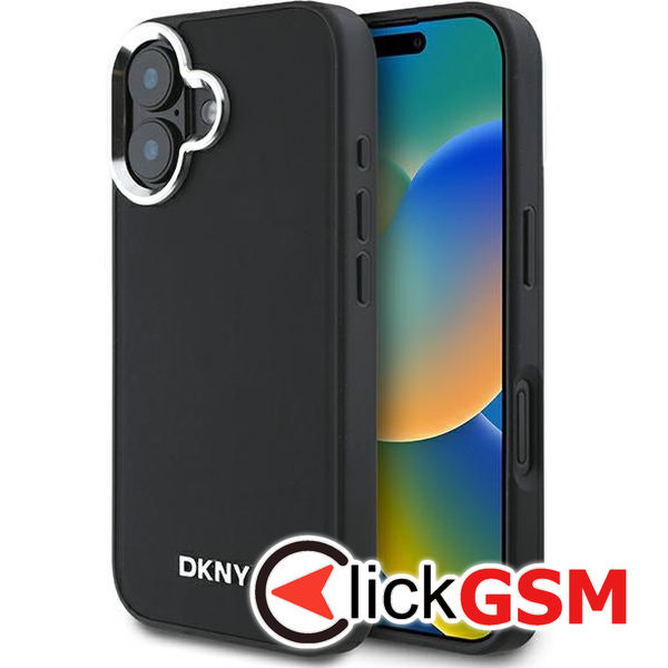 DKNY - Hardcase Plain Silver Logo MagSafe (DKHMP16SPSCMCLK) - iPhone 16 - Black
