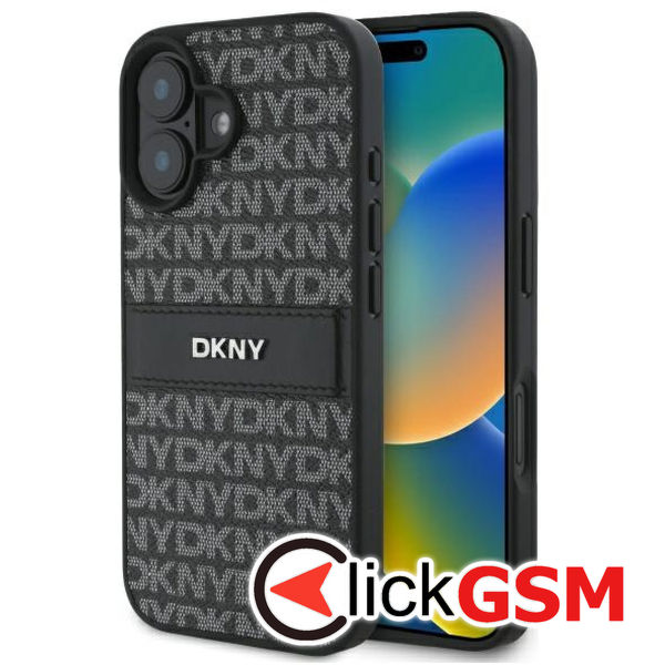 DKNY - Leather Hardcase Texture Pattern Tonal Stripe (DKHCP16SPRTHSLK) - iPhone 16 - Black