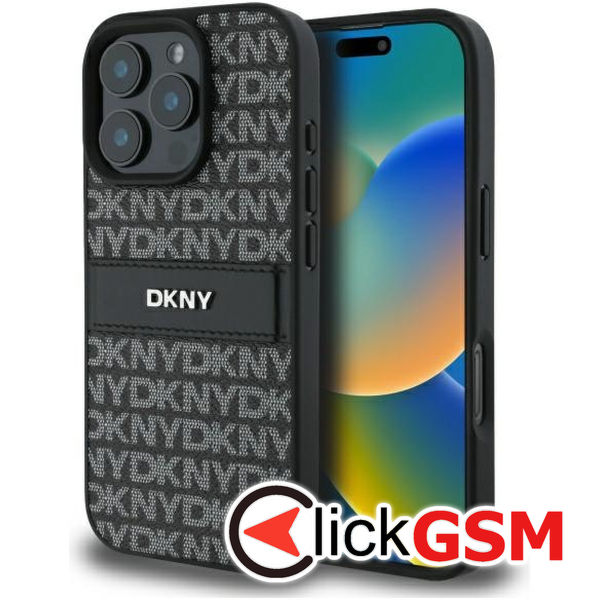 DKNY - Leather Hardcase Texture Pattern Tonal Stripe (DKHCP16XPRTHSLK) - iPhone 16 Pro Max - Black