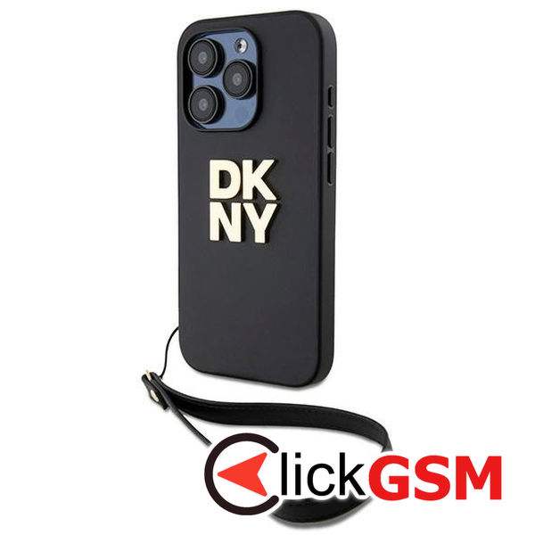 DKNY - Hardcase Wrist Strap Stock Logo (DKHCP15LPBSWSK) - iPhone 15 Pro - Black