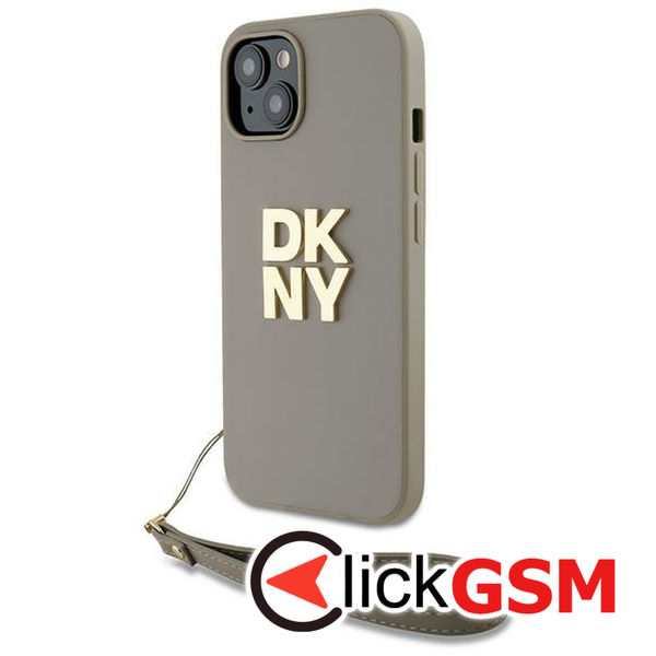 DKNY - Hardcase Wrist Strap Stock Logo (DKHCP15MPBSWSE) - iPhone 15 Plus - Beige