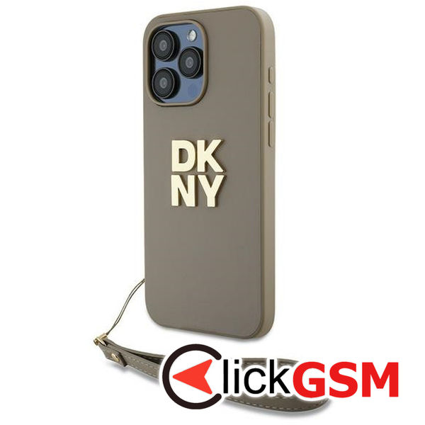 DKNY - Hardcase Wrist Strap Stock Logo (DKHCP15XPBSWSE) - iPhone 15 Pro Max - Beige