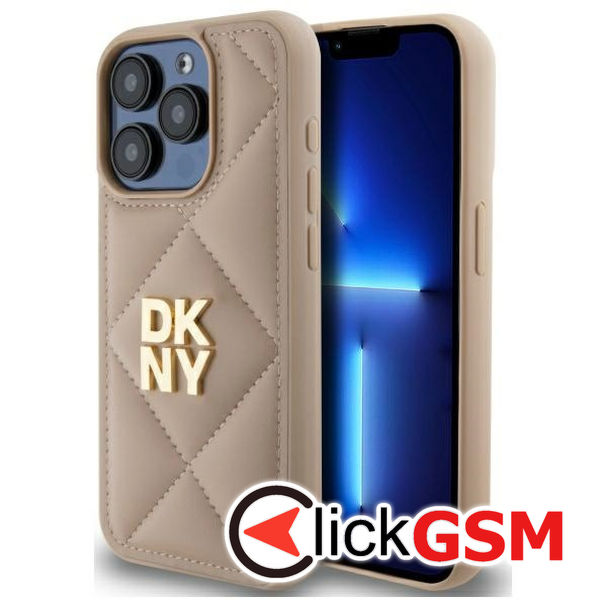 DKNY - Leather Quilted Stack Logo (DKHCP15LPQDSLE) - iPhone 15 Pro - Beige