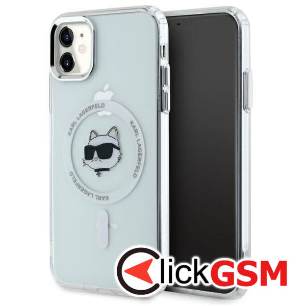 Karl Lagerfeld - IML MagSafe (KLHMN61HLSCHH) - iPhone 11 - White Metal Choupette`s Head