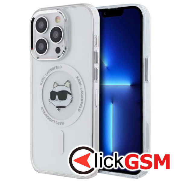 Karl Lagerfeld - IML MagSafe (KLHMP13XHLSCHH) - iPhone 13 Pro Max - White Metal Choupette`s Head