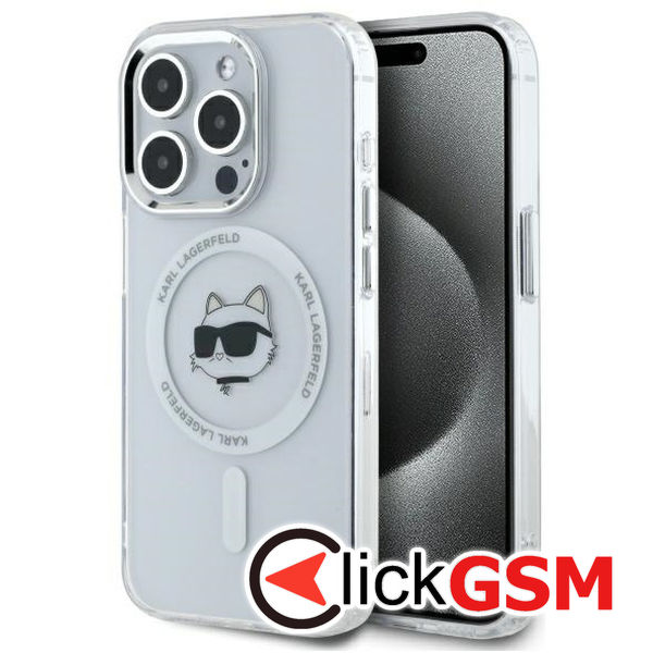 Karl Lagerfeld - IML MagSafe (KLHMP14LHLSCHH) - iPhone 14 Pro - White Metal Choupette`s Head