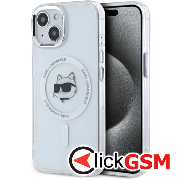 Karl Lagerfeld - IML MagSafe (KLHMP15SHLSCHH) - iPhone 15 - White Metal Choupette`s Head