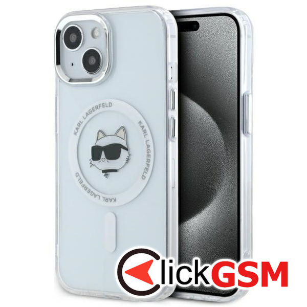 Karl Lagerfeld - IML MagSafe (KLHMP15MHLSCHH) - iPhone 15 Plus - White Metal Choupette`s Head