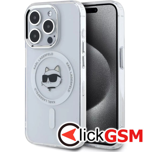 Karl Lagerfeld - IML MagSafe (KLHMP15XHLSCHH) - iPhone 15 Pro Max - White Metal Choupette`s Head