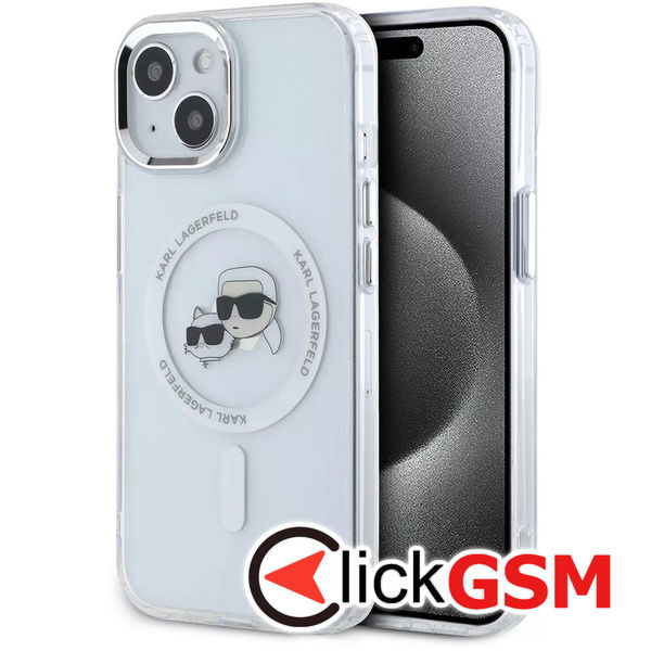 Karl Lagerfeld - IML MagSafe (KLHMP15SHLSKCH) - iPhone 15 - White Metal Karl&Choupette Heads