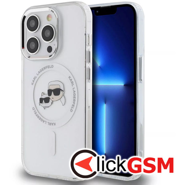 Karl Lagerfeld - IML MagSafe (KLHMP15XHLSKCH) - iPhone 15 Pro Max - White Metal Karl&Choupette Heads