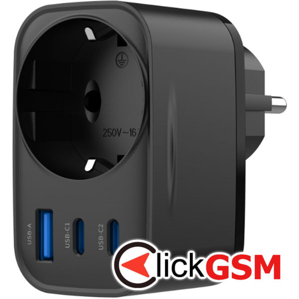 Havit - Wall Charger (UC142 EU) - EU Socket, 2x Type-C, USB, 30W - Black