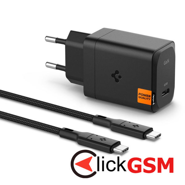 Spigen - Wall Charger Arcstation Pro (651) - with Cable, Type-C, Super Fast Charging, GaN, 65W, 2m - Black