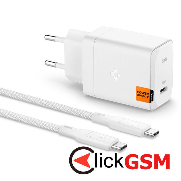 Spigen - Wall Charger Arcstation Pro (651) - with Cable, Type-C, Super Fast Charging, GaN, 65W, 2m - White
