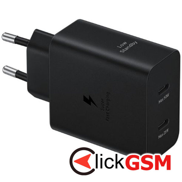 Samsung - Original Wall Charger T5020XBE (EP-T5020XBEGEU) - 2x Type-C, 50W, with USB-C Cable - Black