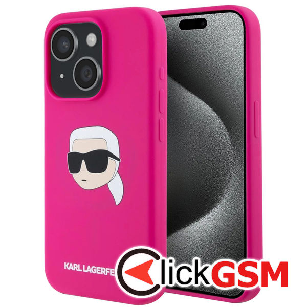 Karl Lagerfeld - Silicone MagSafe (KLHMP15SSKHPPLF) - iPhone 15 - Fuchsia Karl`s Head