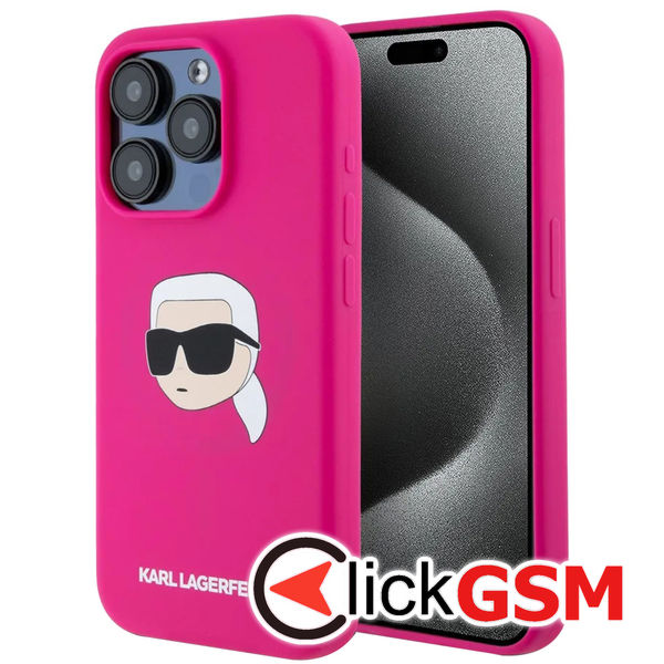 Karl Lagerfeld - Silicone MagSafe (KLHMP15LSKHPPLF) - iPhone 15 Pro - Fuchsia Karl`s Head