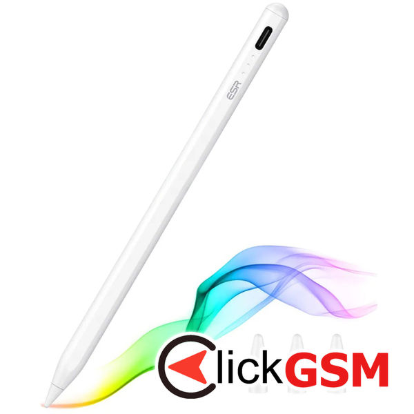 ESR - Stylus Pen (6C00107) - for iPad, Magnetic Attachment, Bluetooth, Type-C, Palm Rejection, Tilt Sensitivity - White