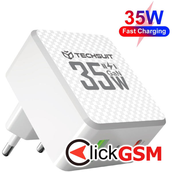 Techsuit - Premium Wall Charger Tiny Series (CHPD173) - GaN, USB, Type-C, Fast Charge, PD35W - White