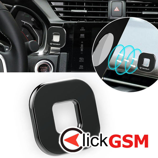Techsuit - Phone Holder Tiny Series (HOLD210) - Dashboard Magnetic Grip, Multipurpose Use, Quadrilateral, 2 Metal Plates - Black