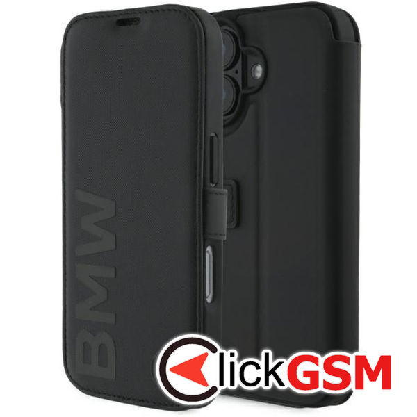 BMW - Signature Leather Wordmark Bookcase (BMBKP16S23RMRLK) - iPhone 16 - Black