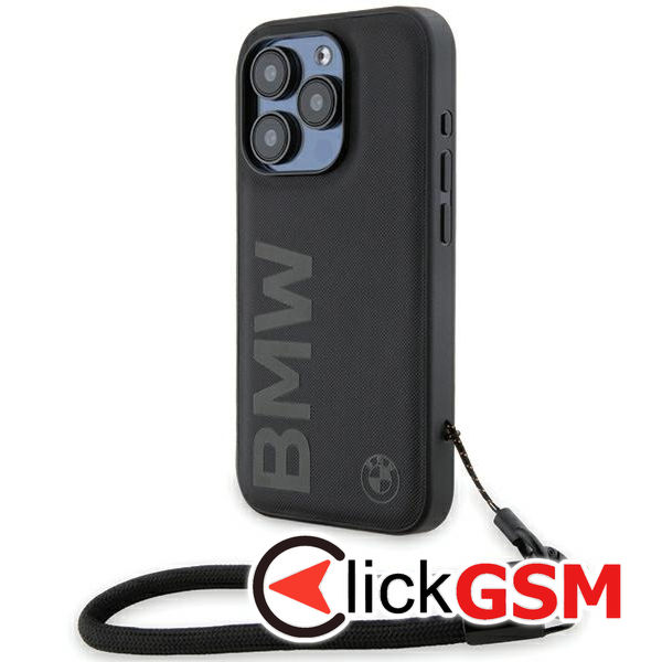 BMW - Signature Leather Wordmark Cord (BMHCP15L23RMRLK) - iPhone 15 Pro - Black