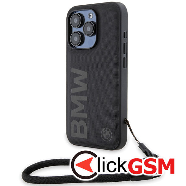 BMW - Signature Leather Wordmark Cord (BMHCP15X23RMRLK) - iPhone 15 Pro Max - Black