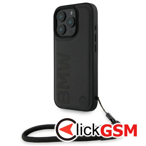 BMW - Signature Leather Wordmark Cord (BMHCP16X23RMRLK) - iPhone 16 Pro Max - Black