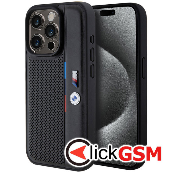 BMW - Hardcase Perforated Tricolor Line (BMHCP15L23PUPVK) - iPhone 15 Pro - Black