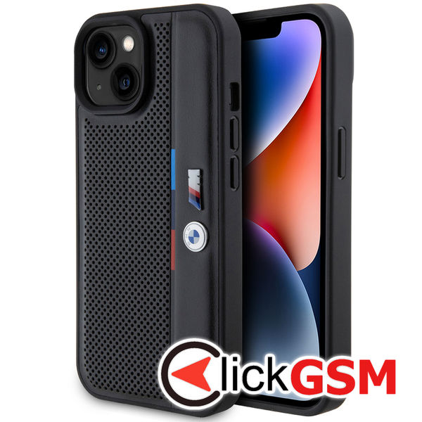 BMW - Hardcase Perforated Tricolor Line (BMHCP15M23PUPVK) - iPhone 15 Plus - Black