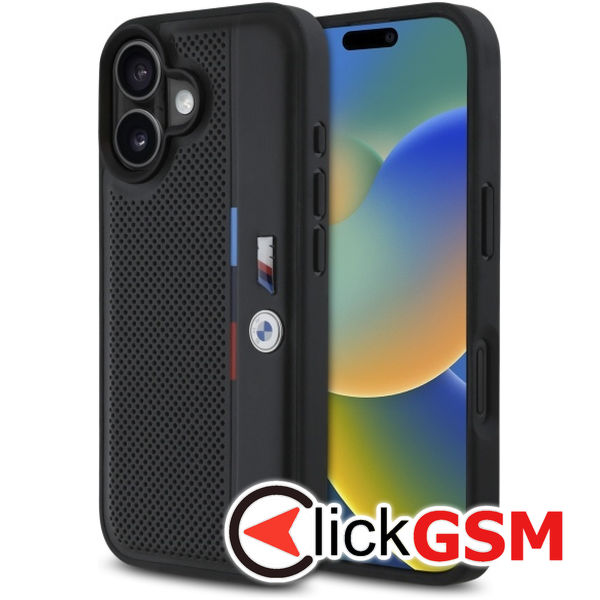 BMW - Hardcase M Perforated Tricolor Detail Line (BMHCP16S23PUPVK) - iPhone 16 - Black