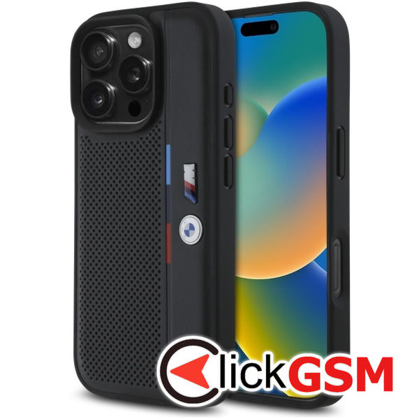 BMW - Hardcase M Perforated Tricolor Detail Line (BMHCP16X23PUPVK) - iPhone 16 Pro Max - Black