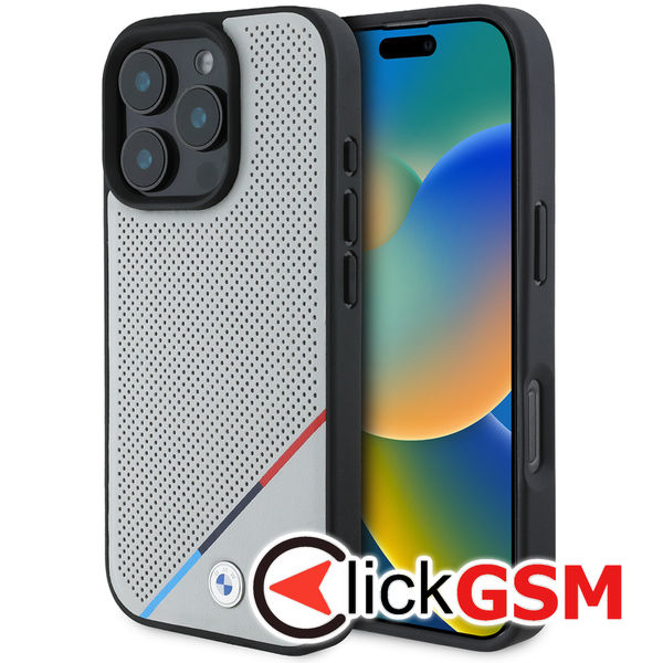 BMW - Hardcase M Perforated Tricolor Line MagSafe (BMHMP16L23PUPDG) - iPhone 16 Pro - Grey