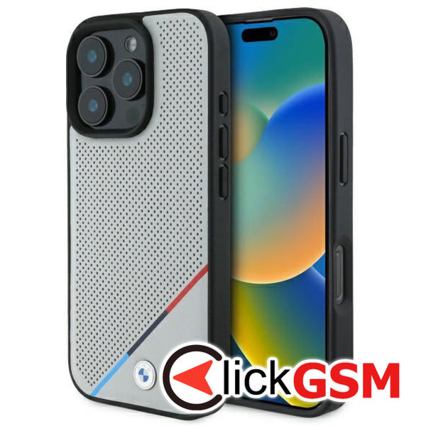BMW - Hardcase M Perforated Tricolor Line MagSafe (BMHMP16X23PUPDG) - iPhone 16 Pro Max - Grey