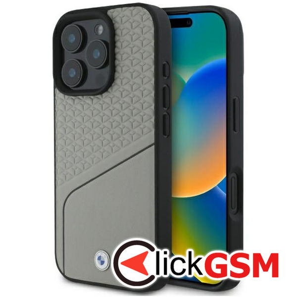 BMW - Signature Leather Textured and Line MagSafe (BMHMP16X23RDCLG) - iPhone 16 Pro Max - Grey
